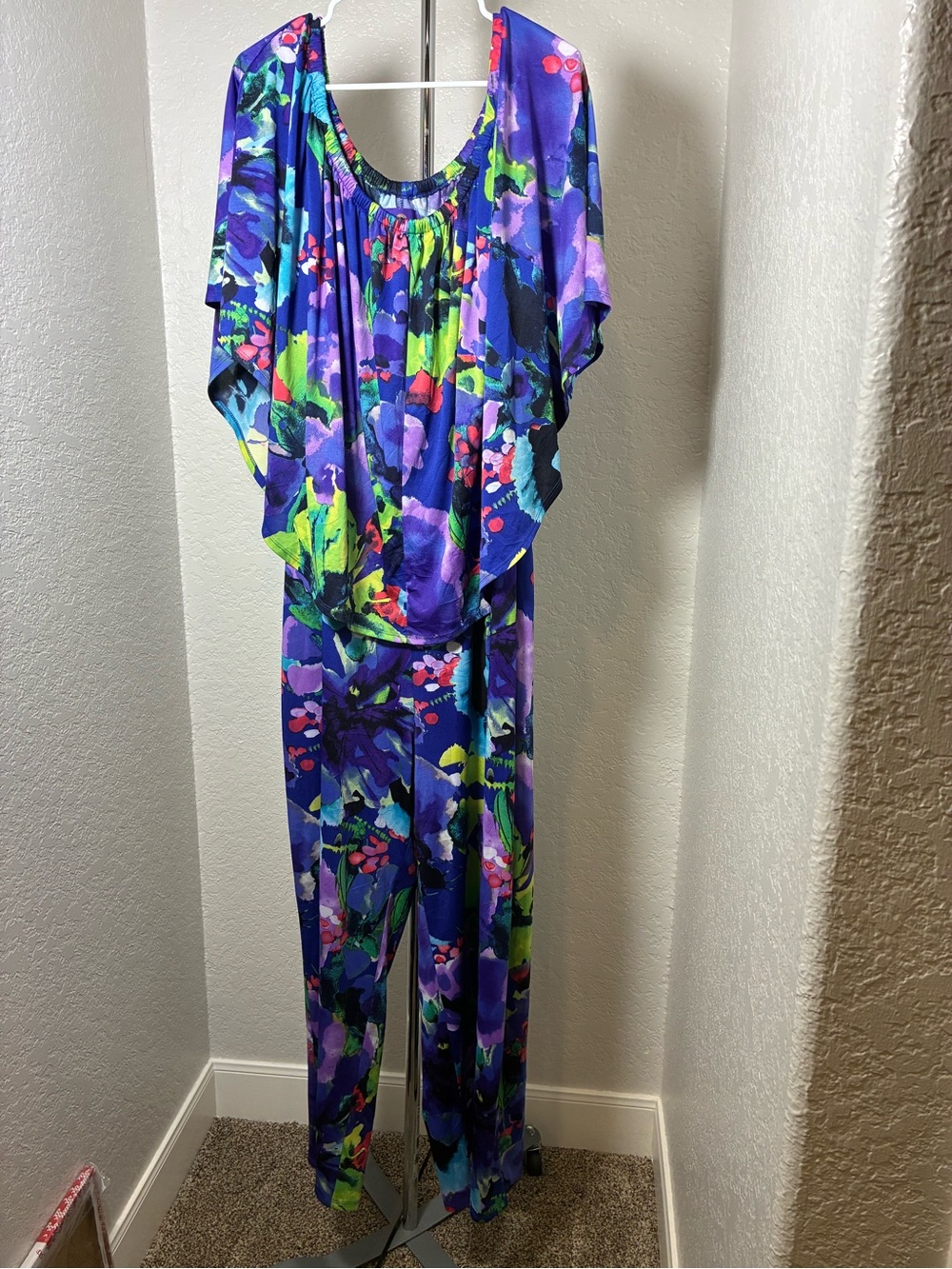 Vibrant Floral Purple Jumpsuit - Women's Flowing Wide-Leg Women’s Size 3X